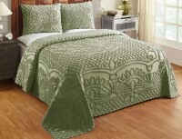 Better Trends Trevor King 3-Piece 100% Cotton Chenille Tufted Floral Medallion Bedspread & Sham Set, Machine Washable, OEKO-TEX, Sage New In Box $299