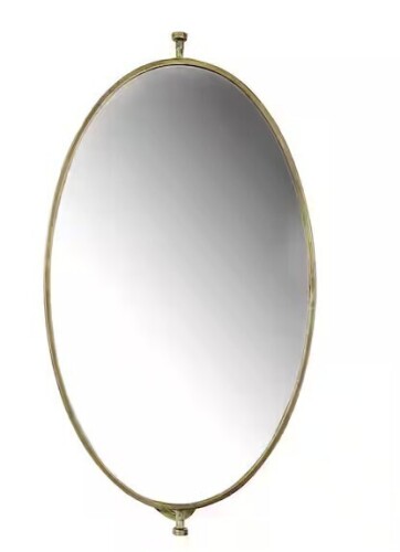 Storied Home 14 in. x 27 in. Farmhouse Oval Framed Metal Pivoting Decorative Mirror New In Box $299