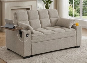 Latitude Run 64" Convertible Sleeper Sofa Bed with 6-Position Adjustable Backrest, Pull-Out Bed, USB Charging, Cup Holders, Rotating Side Table and Storage $899