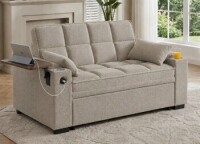 Latitude Run 64" Convertible Sleeper Sofa Bed with 6-Position Adjustable Backrest, Pull-Out Bed, USB Charging, Cup Holders, Rotating Side Table and Storage $899