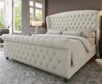 Willa Arlo Interiors Dulane Velvet Upholstered Sleigh Bed with Scroll Wingback in White New in box $799