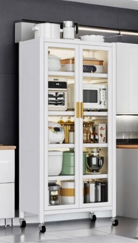 Latitude Run&reg; Rolling Kitchen Pantry Storage Cabinet, 6 Tier with Solid Doors in White Similar to Picture New Shelf Pull $599