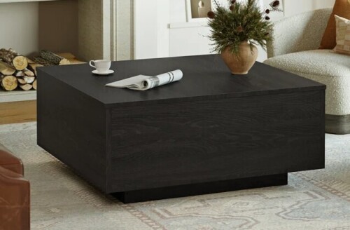 Ebern Designs 32" W Lift-Top Manufactured Wood Square Coffee Table with Block Base and Storage in Black New in Box $399
