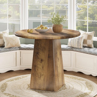 Tribesigns 31.5-Inch Round Dining Room Table for 2-4, Farmhouse Small Kitchen Dinner Table with Square Base for Dining Room Living Room, Rustic Brown Similar to Picture $299