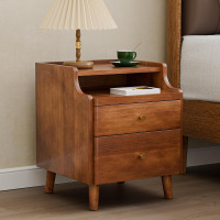 HOCAT Nightstand with Drawers, Pre-Assembled, 19.7" H Natural Solid Wood Night Stand with Open Sliding Shelf, Mid Century Modern Small Bedside Table Cabinet for Bedroom, Walnut New In Box $299