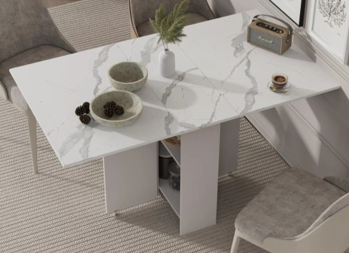 Lanora Lighting 55" Large Folding Dining Table On Locking Wheels With Storage (White) $399