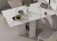 Lanora Lighting 55" Large Folding Dining Table On Locking Wheels With Storage (White) $399