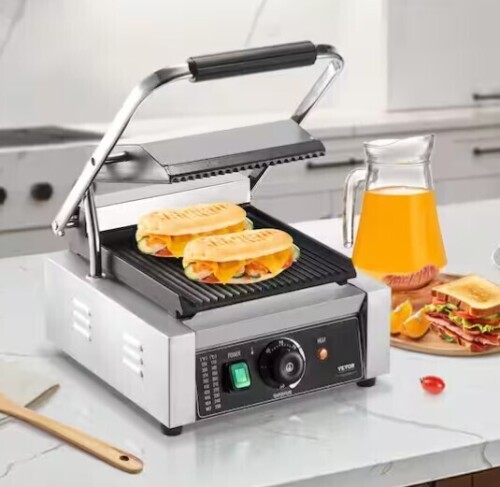 VEVOR Commercial Panini Grill 1800W Electric Sandwich Panini Maker Stainless Steel Double Sandwich Press, Silver New In Box $299