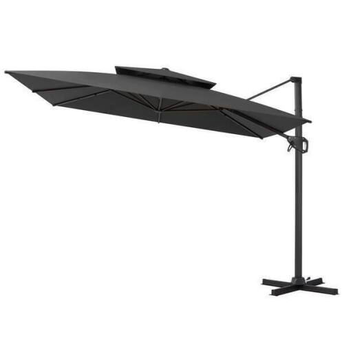 Pellebant 10' Square 2-Tier Top 360&deg; Rotation Aluminum Cantilever Tilt Outdoor Patio Umbrella in Black, New in Box $399