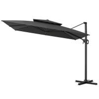 Pellebant 10' Square 2-Tier Top 360&deg; Rotation Aluminum Cantilever Tilt Outdoor Patio Umbrella in Black, New in Box $399