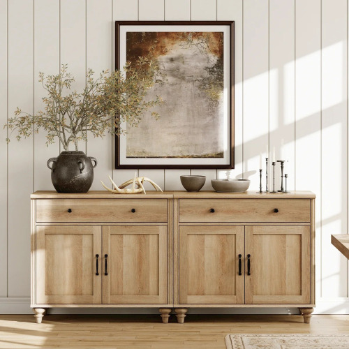 Charlton Home Scarlett 67.8" Wide 2 Drawer Buffet Table, Oak, New in Box $899