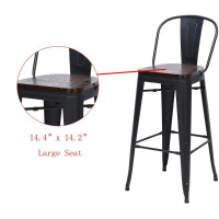 Williston Forge Rosenberry 30" Counter Stool with Wood Seat and Metal Frame, Matte Black, New in Box $299