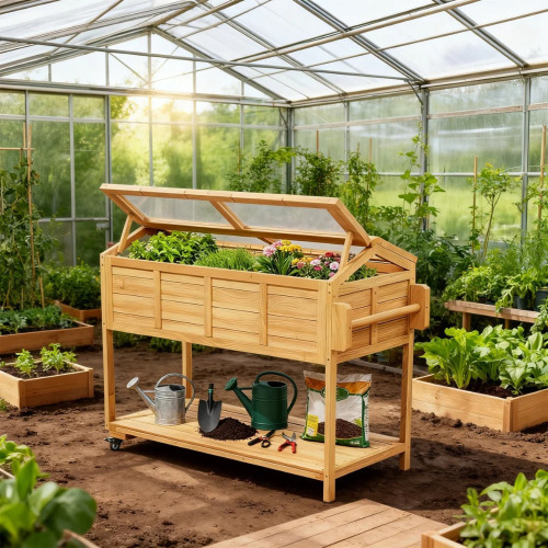 Latitude Run Wooden Raised Garden Bed with Cover and Wheels, Planter Box with Storage and Legs, New Open Box $299