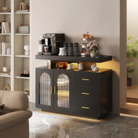 Winston Porter Katracy 39.37'' Sideboard Cabinet with RGB LED Lights, Wireless Charging, USB Ports & Motion Sensor, Black, New in Box $299