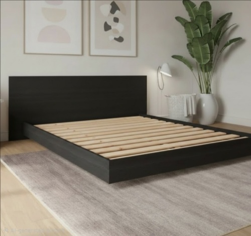 Latitude Run Satori Queen Size Low Profile Platform Bed With Headboard, Black, New in Box $699