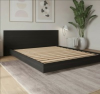 Latitude Run Satori Queen Size Low Profile Platform Bed With Headboard, Black, New in Box $699