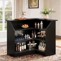 Ebern Designs Burnes L-Shaped 4-Tier Wood Bar Cabinet with Stemware Racks $399