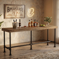 17 Stories 70.9-Inch Solid Wood Extra Long Bar Table, Narrow Bar Height Table with Footrest, Counter Height Pub Table for Bars, Restaurant, Dining Room New in Box $399