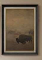 Ashbrook Bison Herd Silhouette Moody Western - Premium Framed Wall Art Print on Paper 26"x36" New In Box $299