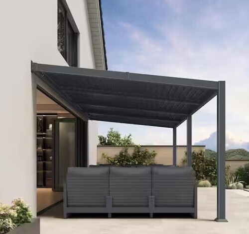 Purple Leaf 10 ft. x 20 ft. Grey Aluminum Outdoor Wall-mounted Louvered Pergola with Individual Adjustable Sunshade Roofs (6 Boxes of 7) New in Box $4999