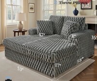 Latitude Run 53 Inch Upholstered Chaise Lounge, Plush Sleeper Chair with Throw Pillows and Armrests, Sofa Bed Indoor New in Box $799