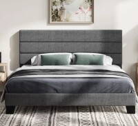 Latitude Run Elison Platform Bed with Fabric Upholstered Headboard and Wooden Slats King Size in Gray New in Box $999
