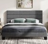Latitude Run Elison Platform Bed with Fabric Upholstered Headboard and Wooden Slats King Size in Gray New in Box $999