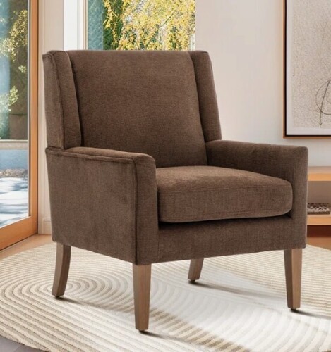 Inbox Zero Leston Wide Upholstered Fabric Accent Armchair with Solid Wood Leg in Brown New in Box $599