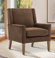 Inbox Zero Leston Wide Upholstered Fabric Accent Armchair with Solid Wood Leg in Brown New in Box $599