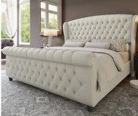 Willa Arlo Interiors Dulane Velvet Upholstered Queen Sleigh Bed with Scroll Wingback New in Box $799