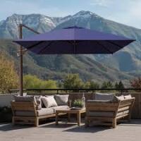 Arlmont & Co Gaudenz 10x13 Ft Rectangle Cantilever Umbrella without Weighted Base in Navy New in Box $599