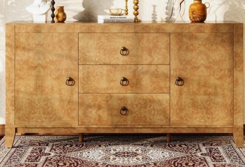 Millwood Pines Dorne 60" Modern High Gloss Burl Sideboard with Adjustable Shelves, New In Box $599