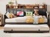 Latitude Run Daybed With Trundle Bed, Twin Bed Frame With Upholstered Storage Headboard And Charging Station, Sofa Day Bed With Strong Supports in Black New in Box $499
