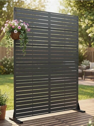 Mayeerty 6 ft. H x 4 ft. W Metal Privacy Screen in Black New in Box $299
