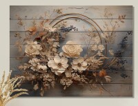 Lark Manor&trade; Farmhouse Wreath Still Life - Wreath Wood Panel Wall Art On Natural Pine Wood, 24" H x 32" W New In Box $299