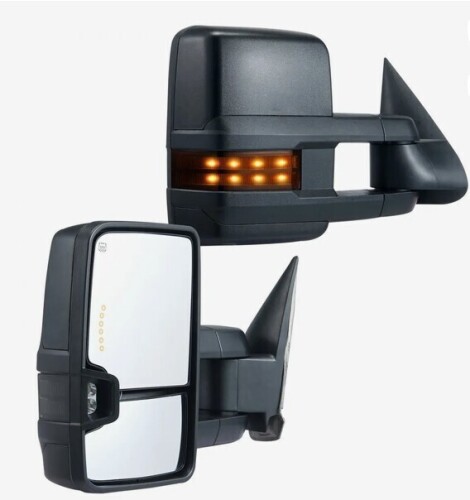 VEVOR Towing Mirrors, Left & Right Pair Set for Chevrolet Silverado (2014-2019)/GMC, Power Heated with Signal Light & LED Driving Light, Manual Controlling Telescoping Folding, Heating Defrost, Black New In Box $299