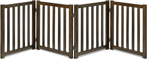 LZRS Wooden Free Standing Dog Gate 80" W x 24" H, Foldable Solid Hardwood Pet Safety Fence for House Doorways, Stairs, Hallways, Step-Over Pet Barrier, No Drill Easy Setup, Walnut New In Box $199
