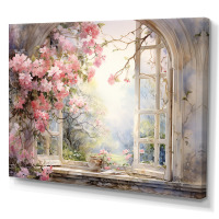 Winston Porter Pink Blossoming Country Window Gaze I - Window Canvas Print Wall Art, 30" x 40" New In Box $199