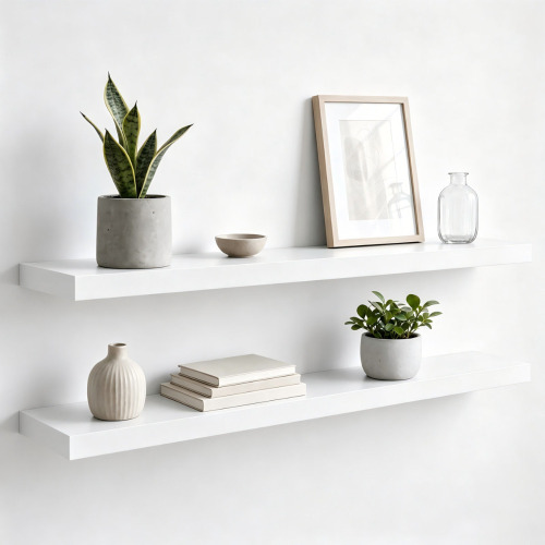 Ebern Designs 2-Piece 9.3" Extra Deep Wood Floating Shelves, Modern Design Wall Mount Display Shelves, 1.5" H x 36" W x 9.3" D New In Box $199