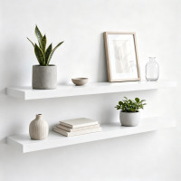 Ebern Designs 2-Piece 9.3" Extra Deep Wood Floating Shelves, Modern Design Wall Mount Display Shelves, 1.5" H x 36" W x 9.3" D New In Box $199
