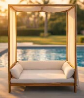 Christopher Knight Judah Light Brown Solid Wood Outdoor Patio Day Bed with Grey Cushion, Canopy, Curtain, Detachable Pillows (2 Boxes) New in Box $1499