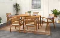 Hampton Bay Windy Hill 7-Piece Acacia Wood Outdoor Dining Set with CushionGuard Almond Biscotti Cushions (3 Boxes) New In Box $899