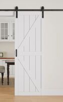 LDB Building Paneled Solid Wood White Barn Door with Installation Hardware Kit 60" x 84" New Open Box $399