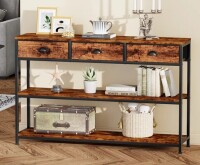 Latitude Run&reg; Console Table with 3 Fabric Drawers, Console Table Metal Frame Sofa Table with 2 Shelves for Living Room and Hallway New In Box $299