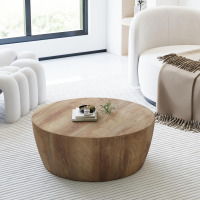 TehRecBT 29.53 inch Rustic Round Wooden Coffee Table, Modern Industrial Circular Drum Center Cocktail Tea Table, Farmhouse Circle Coffee Table for The Living Room Office Apartment, Natural, Fully Assembled New In Box $299