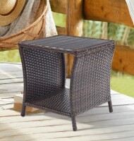 Patio Novagarden Outdoor Side Table for Patio Small Rattan Wicker Coffee Table Balcony Table Outside end Table with Poly Lumber Table top & Storage Bistro Table for Garden Pouch Deck Living Room Backyard Brown New In Box $199