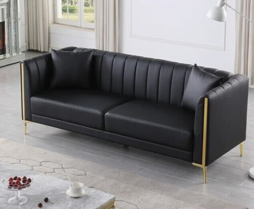Willa Arlo Interiors Dreiling 77.6" Faux Leather Tuxedo Arm Sofa in Black $999