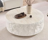 Noble House Jaidev 35.43 in. Beige Round Shape Fiberglass Top Coffee Table, Imitation Stone Table Front of the Sofa New in Box $799