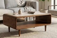 Liv & Skye 36 in. Brown Rectangle Travertine Stone Coffee Table with Open Storage Shelf New in Box $699