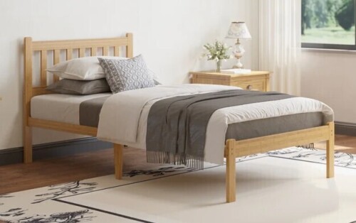 Ebern Designs 14"H TwinXL Heavy-Duty Easy Assembly Solid Wood Bamboo Platform Bed Frame with Headboard Metal Slats No Box Spring Need & No Squeak in Natural $399